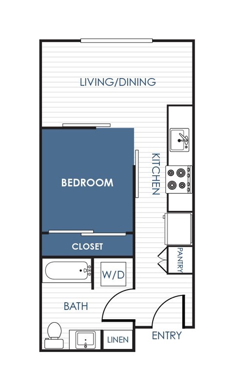 Floor plan for studio, 1 bath, 530 sqft